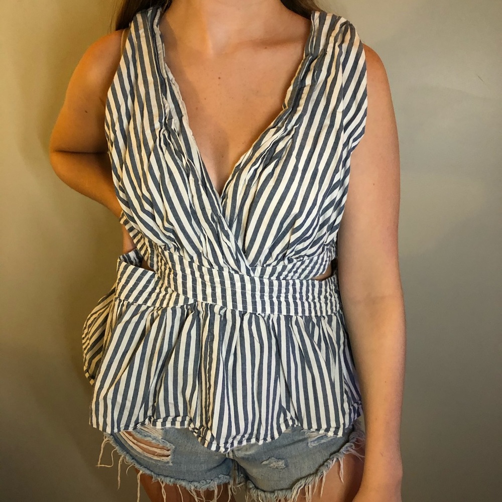Striped V-neck Tank